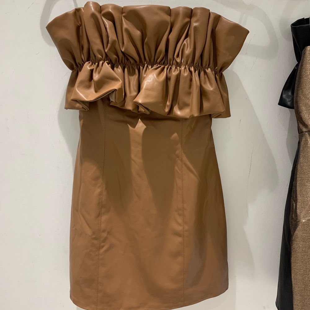 Brown leather cocktail dress